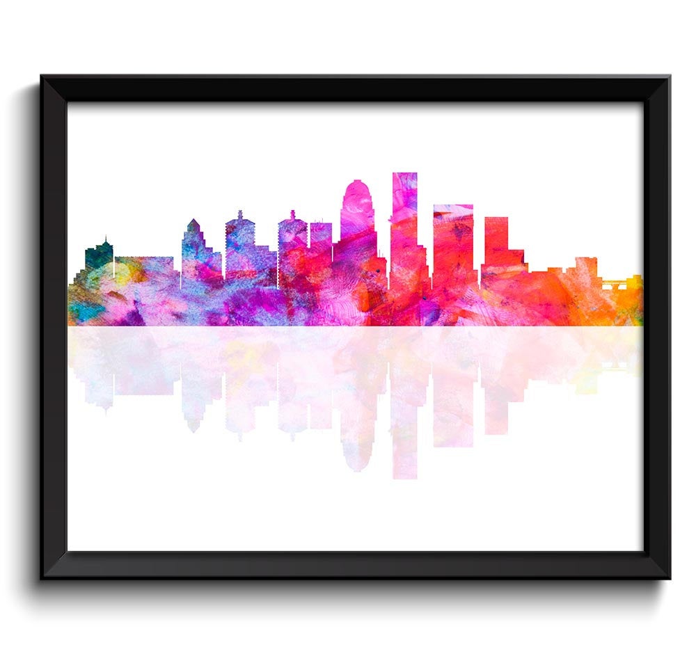 Louisville Skyline Kentucky City Pink Purple Red Rainbow Watercolor Cityscape Poster Print Abstract 