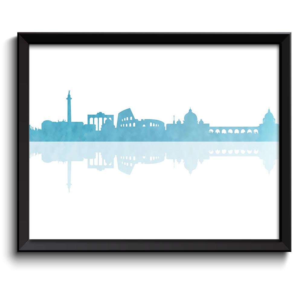 Rome Skyline Italy City Sky Blue Watercolor Cityscape Poster Print Modern Abstract Landscape Art Pai