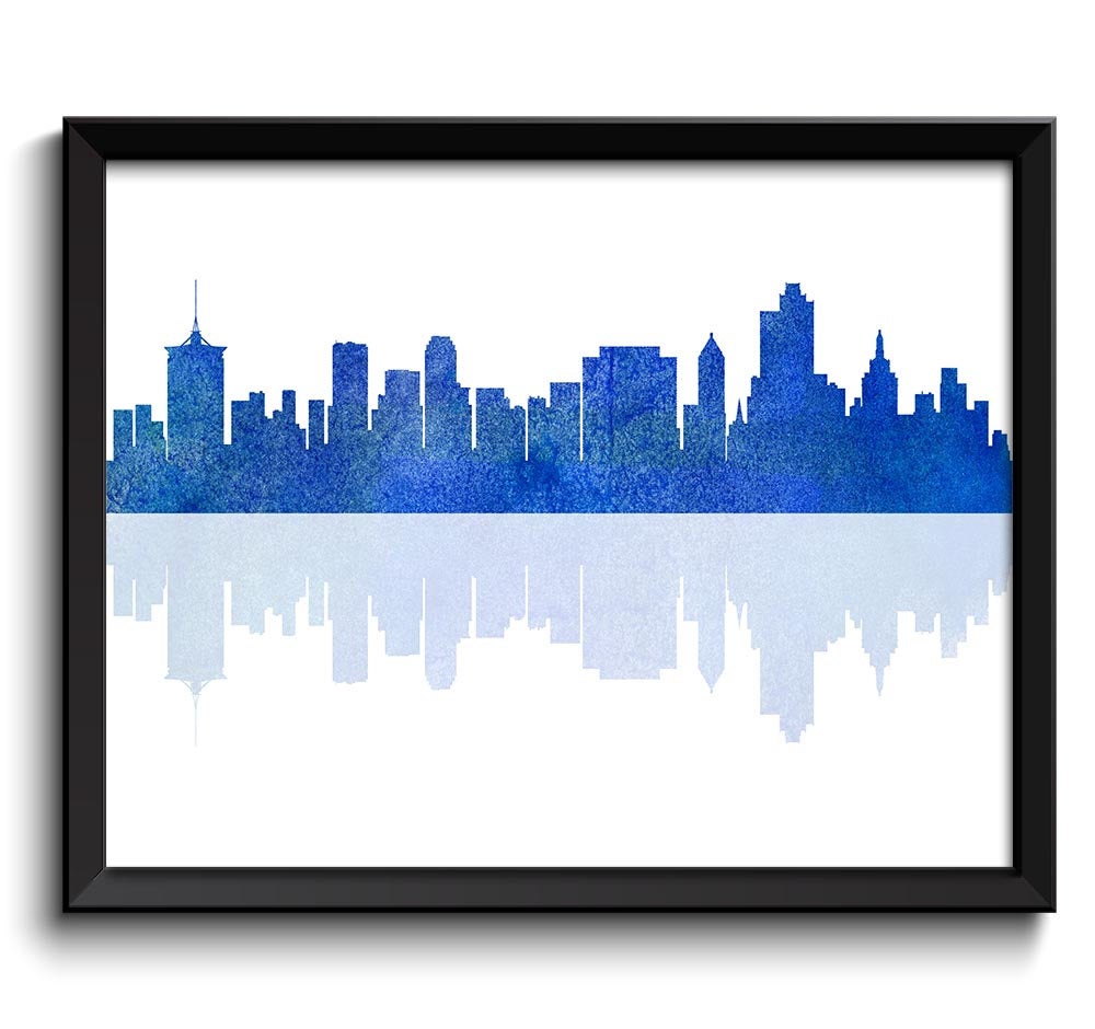 Tulsa Skyline Oklahoma City Royal Blue Watercolor Cityscape Poster Print Modern Abstract Landscape A