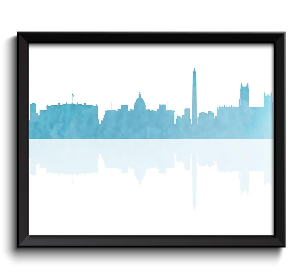 Washington DC Skyline City Sky Baby Blue Watercolor Cityscape Poster Print Modern Abstract Landscape