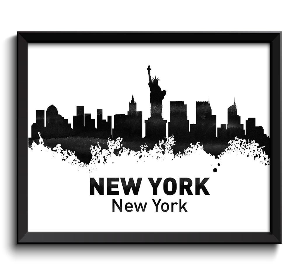 New York Skyline City Black White Grey Watercolor Cityscape Poster Print Modern Abstract Landscape A