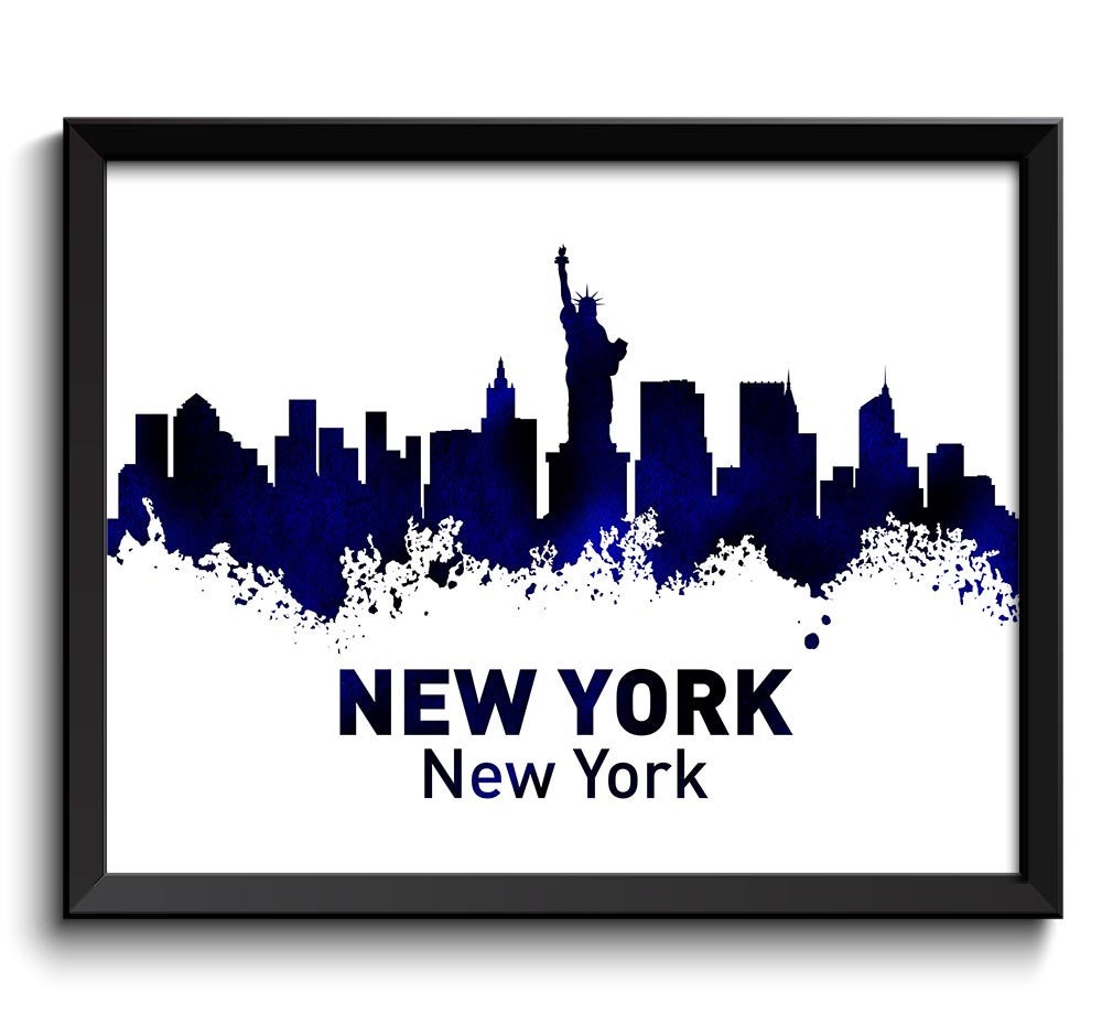 New York Skyline City Navy Blue Black Watercolor Cityscape Poster Print Modern Abstract Landscape Ar