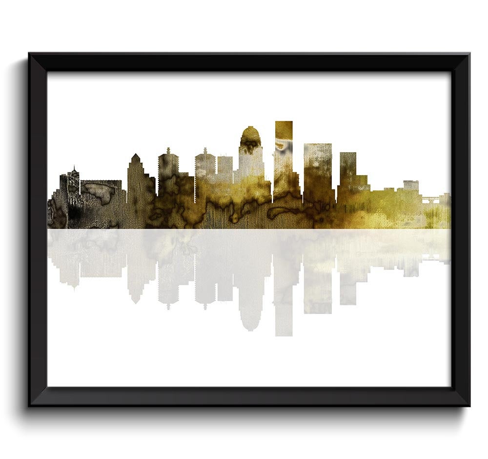 Louisville Skyline Kentucky City Yellow Grey Gray Black Watercolor Cityscape Poster Print Abstract L