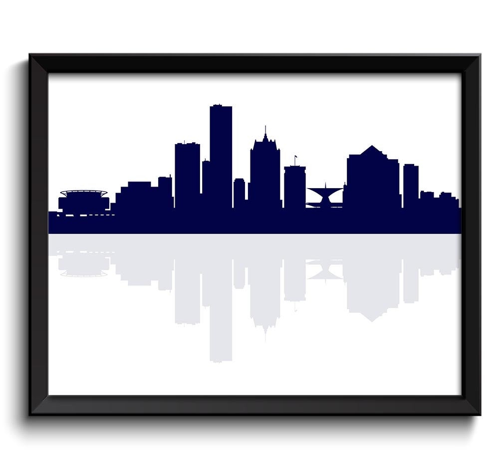 Milwaukee Skyline Wisconsin City Navy Blue Cityscape Poster Print Modern Abstract Landscape Art