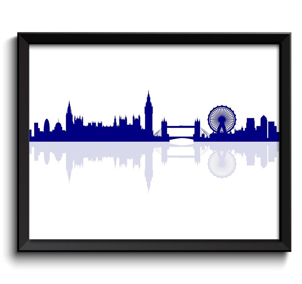 London Skyline England City Navy Blue White Cityscape Poster Print Modern Abstract Landscape Art Lon