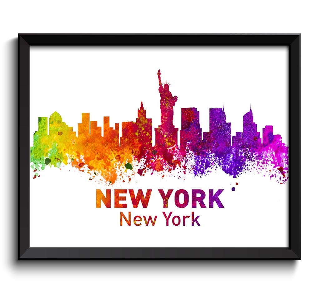 New York Skyline City Colorful Watercolor Cityscape Poster Print Modern Landscape Art Painting Red P