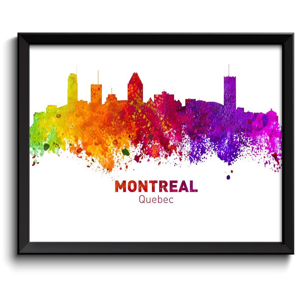 Montreal Skyline City Cityscape Canada Colorful Watercolor Poster Print Landscape Art Painting Red P