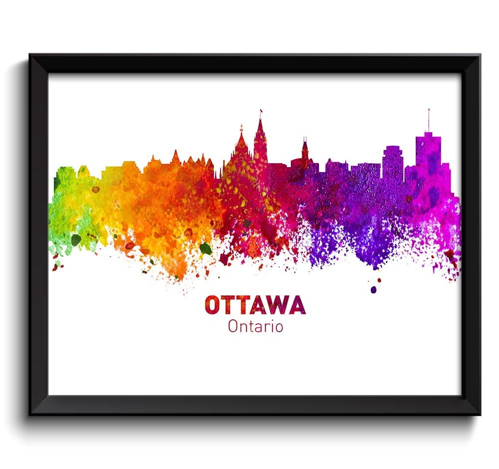 Ottawa Skyline City Cityscape Canada Colorful Watercolor Poster Print Landscape Art Painting Red Pur