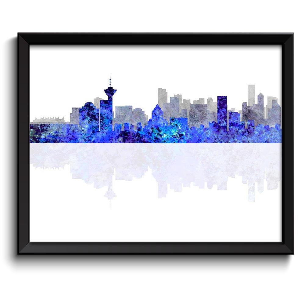 Vancouver Skyline City Navy Blue Grey Watercolor Cityscape Print British Columbia Canada Abstract La