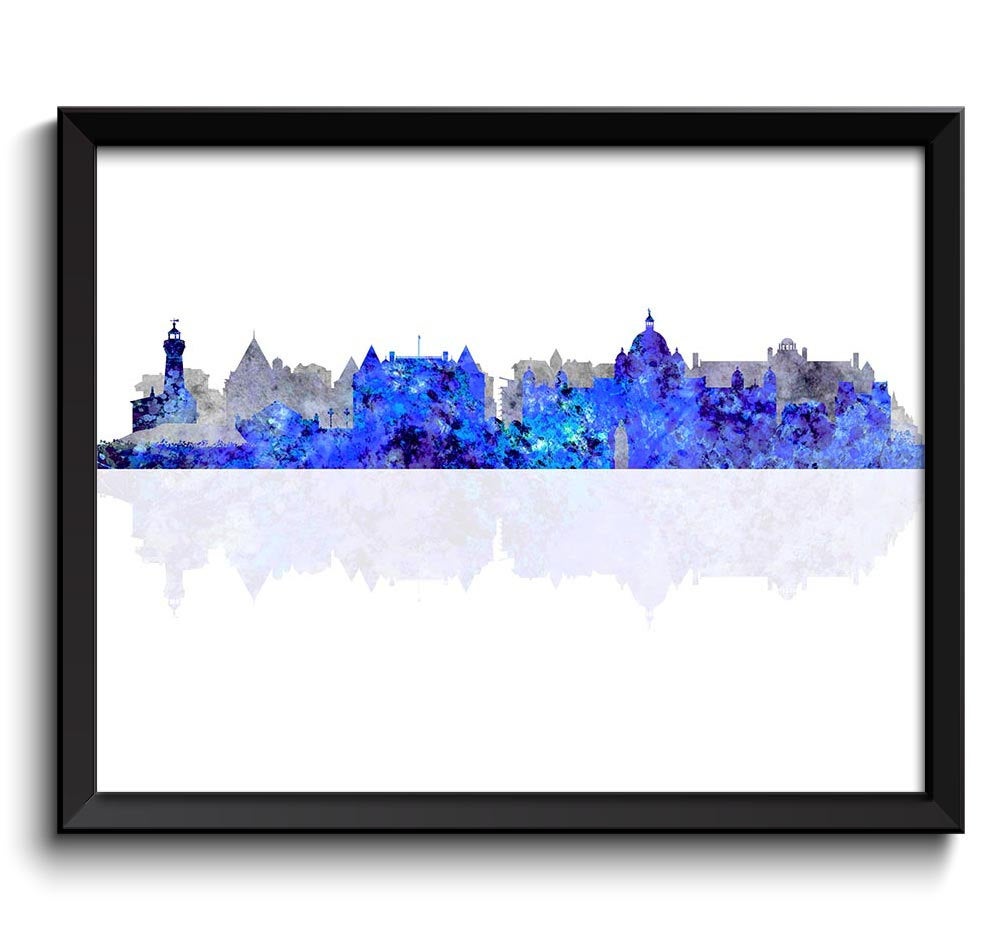 Victoria Skyline City Navy Blue Grey Gray Watercolor Cityscape Print British Columbia Abstract Lands