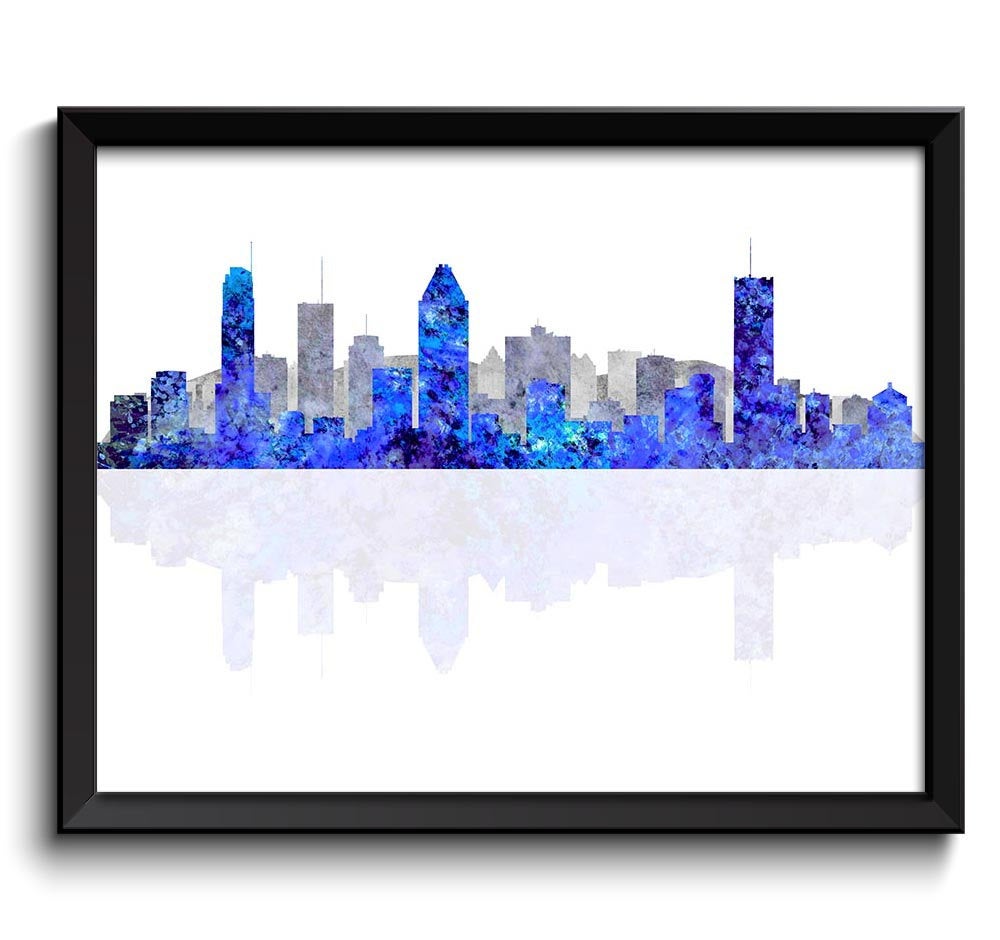 Montreal Skyline City Navy Blue Grey Gray Watercolor Cityscape Poster Print Quebec Canada Abstract L