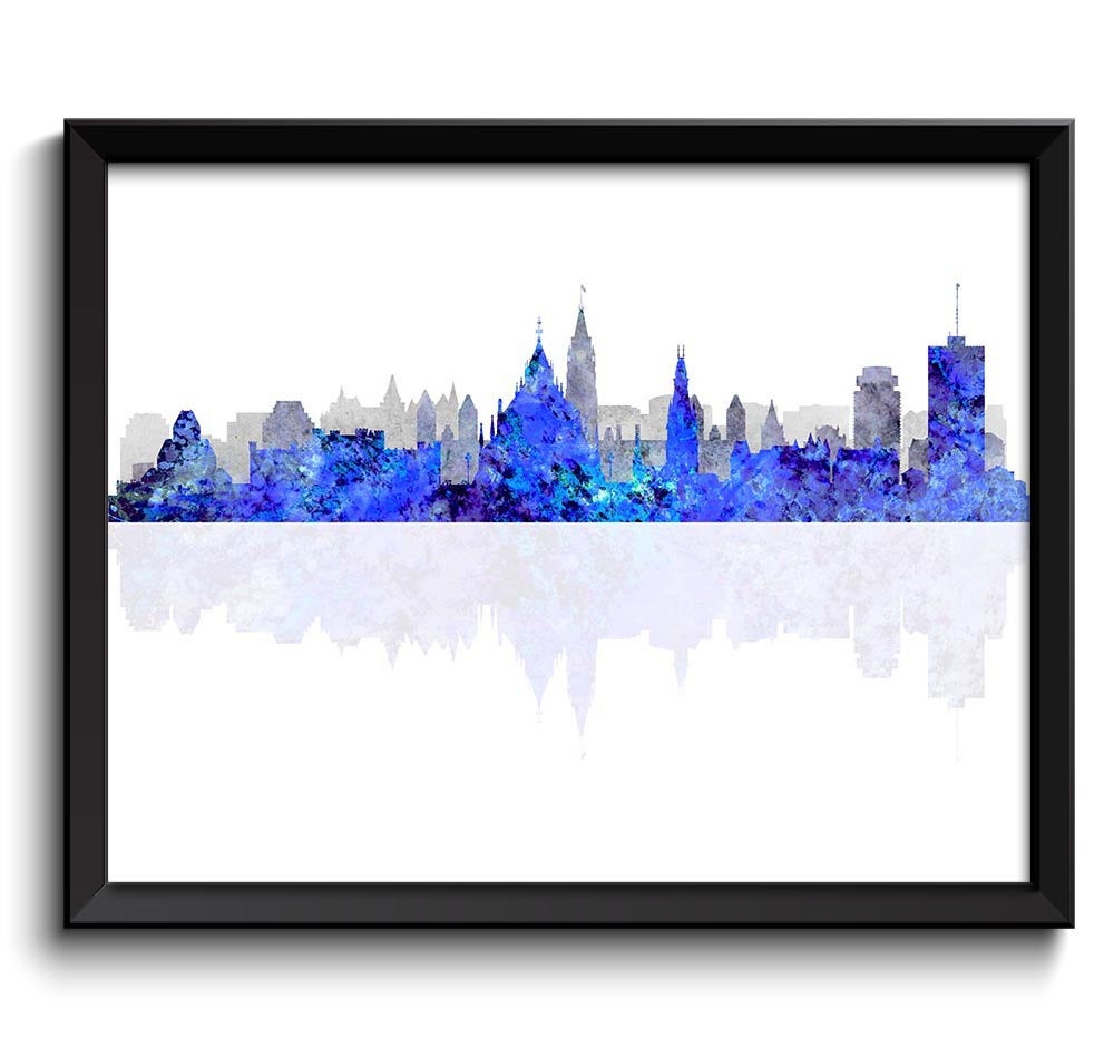 Ottawa Skyline City Navy Blue Grey Gray Watercolor Cityscape Poster Print Ontario Canada Abstract La