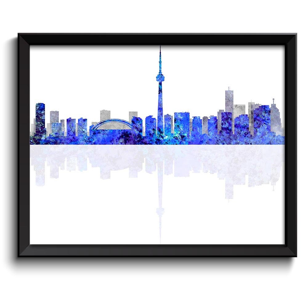 Toronto Skyline City Navy Blue Grey Gray Watercolor Cityscape Poster Print Ontario Canada Abstract L