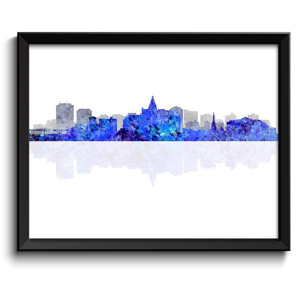 Saskatoon Skyline City Navy Blue Grey Watercolor Cityscape Poster Print Saskatchewan Canada Abstract