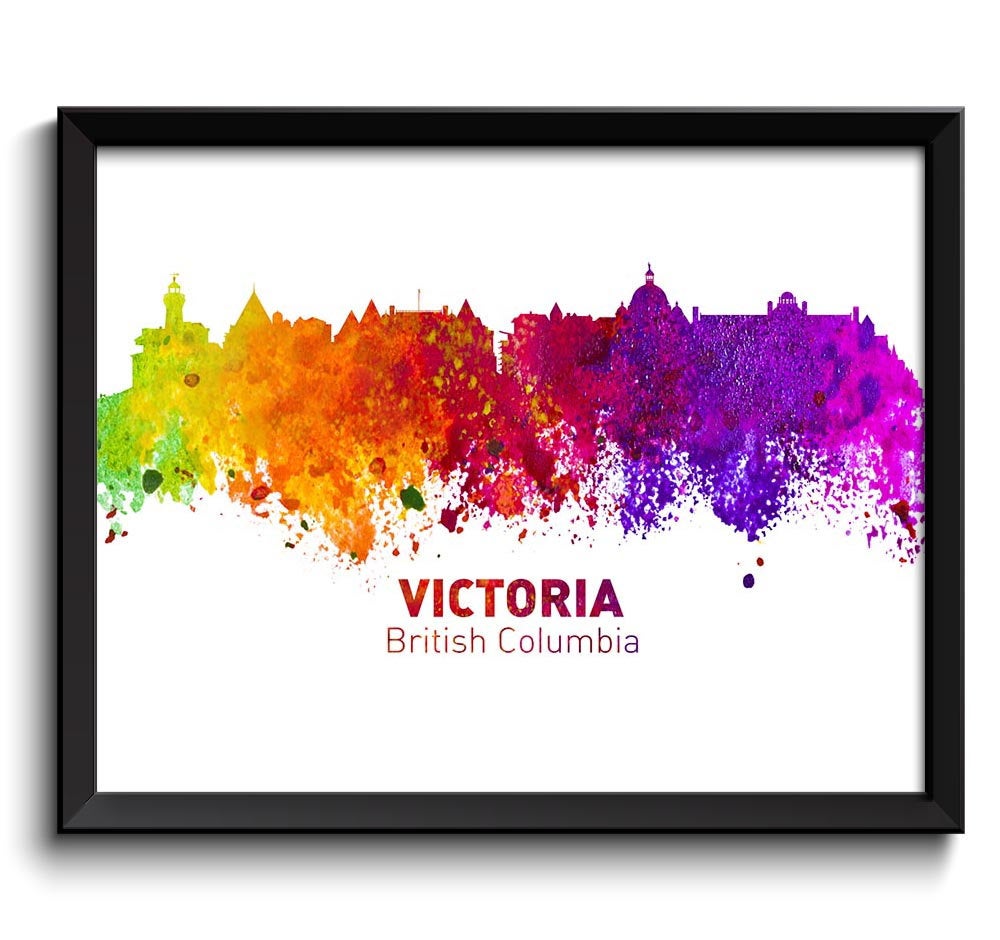 Victoria Skyline City Cityscape Canada Colorful Watercolor Poster Print Landscape Art Painting Red P