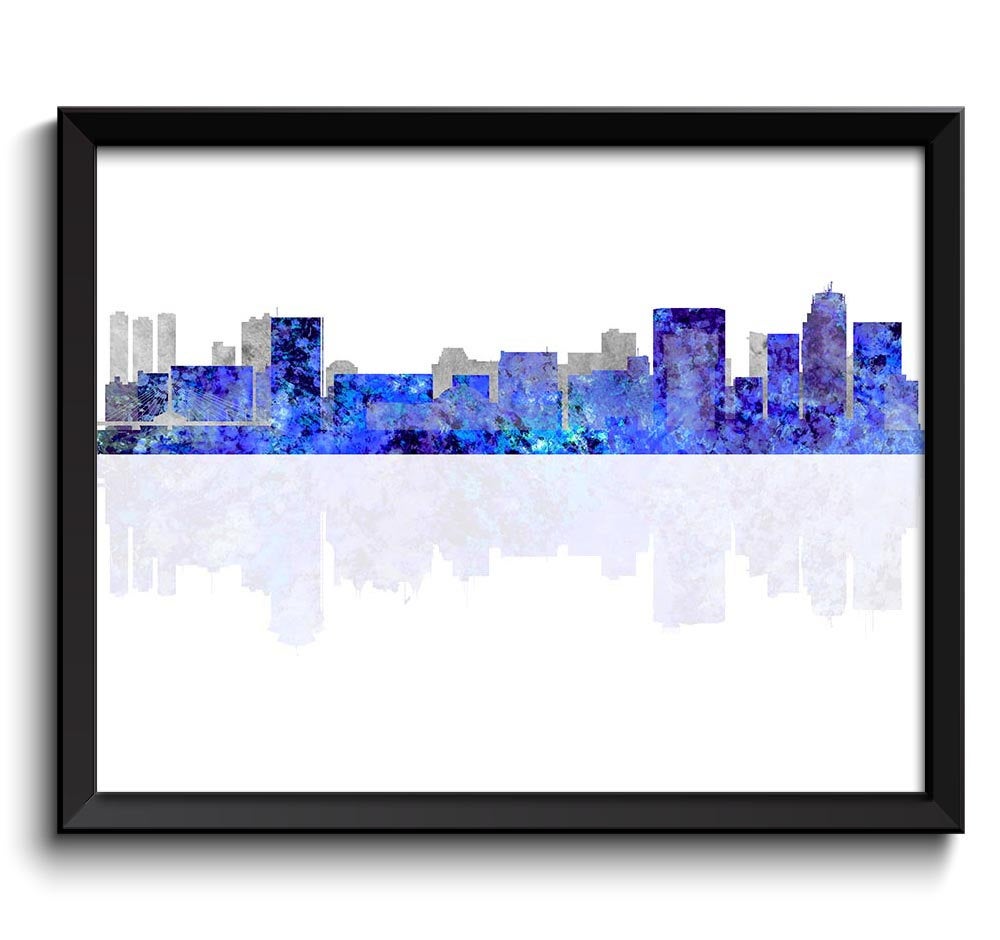 Winnipeg Skyline City Navy Blue Grey Gray Watercolor Cityscape Poster Print Manitoba Canada Abstract