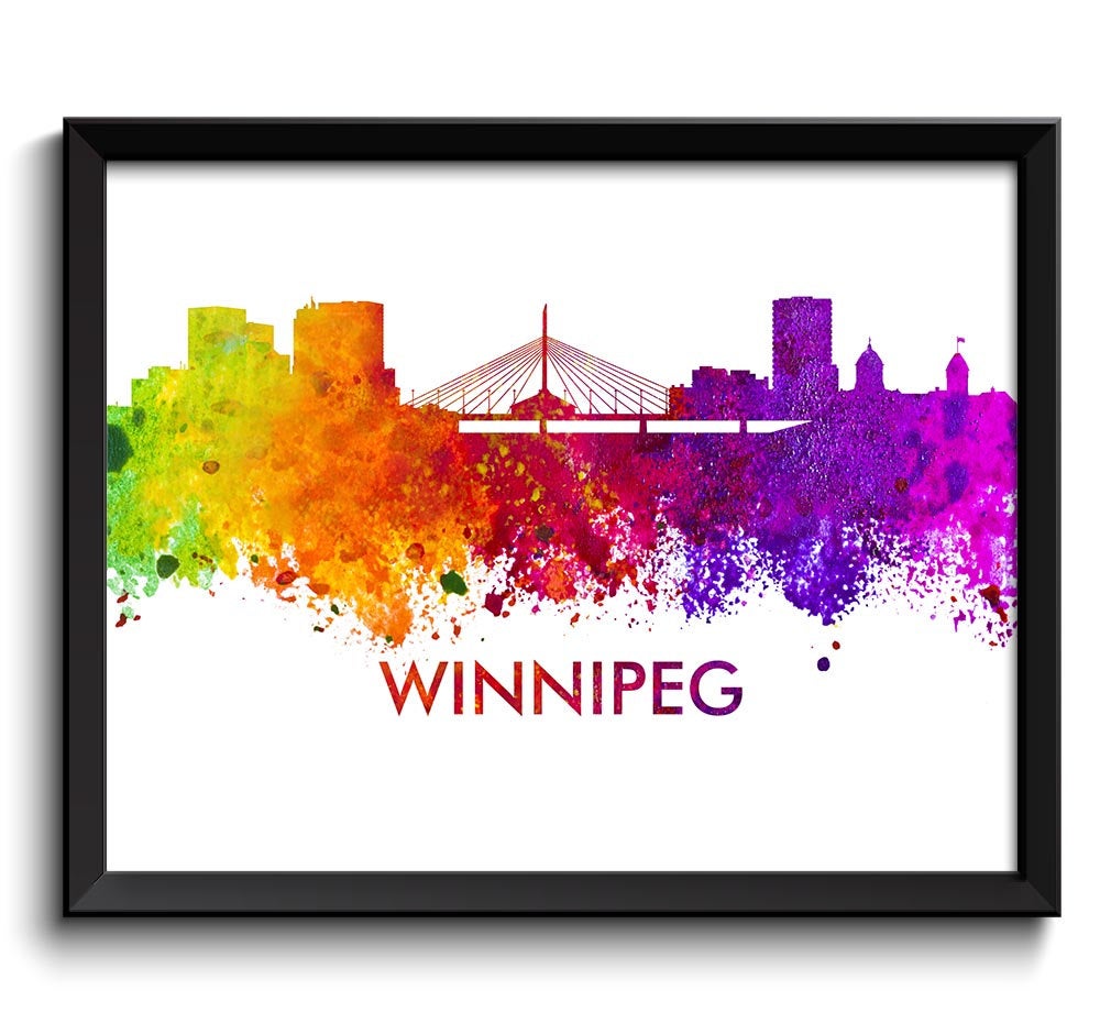 Winnipeg Skyline City Cityscape Canada Colorful Watercolor Poster Print Landscape Art Painting Red P