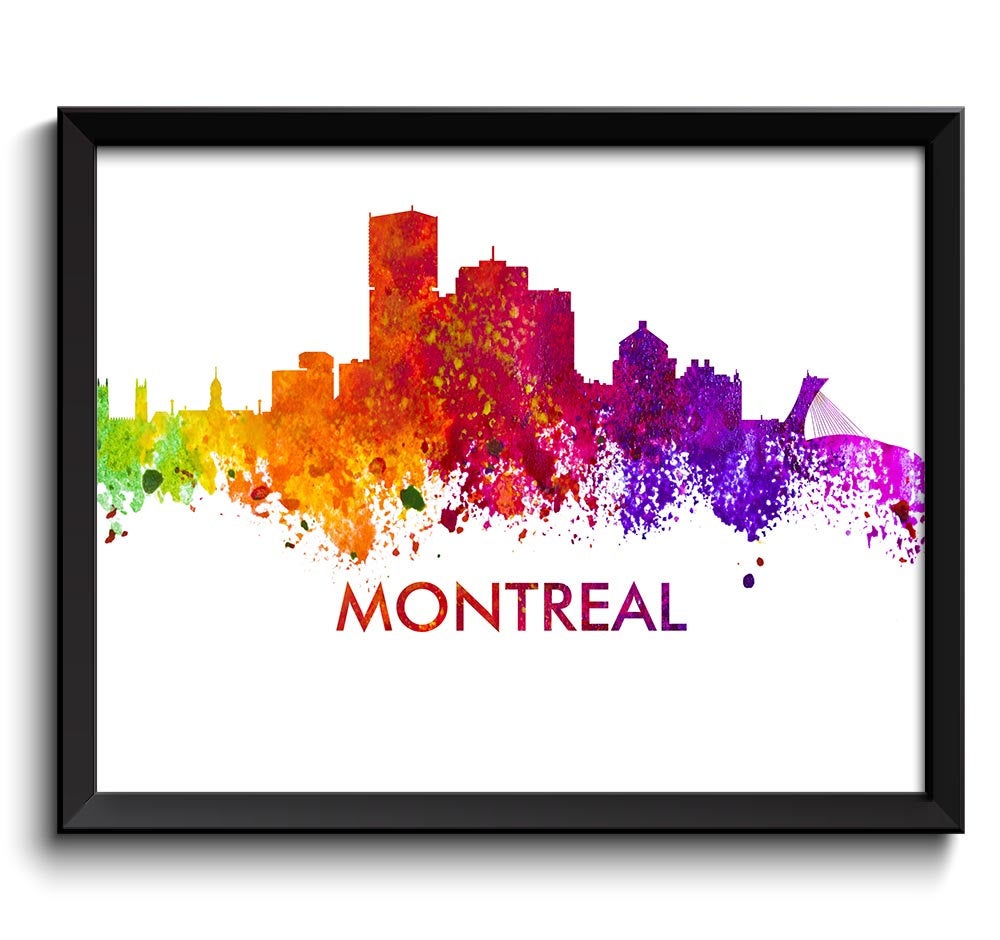 Montreal Skyline City Cityscape Canada Colorful Watercolor Poster Print Landscape Art Painting Red P