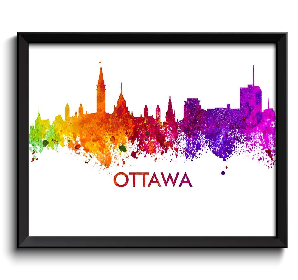 Ottawa Skyline City Cityscape Canada Colorful Watercolor Poster Print Landscape Art Painting Red Pur