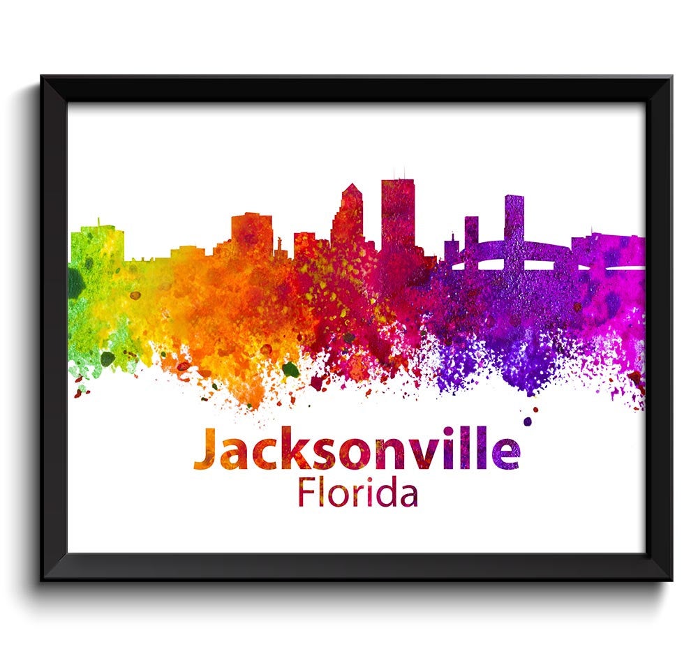 Jacksonville Skyline Florida City Colorful Watercolor Cityscape Poster Print Landscape Art Painting 