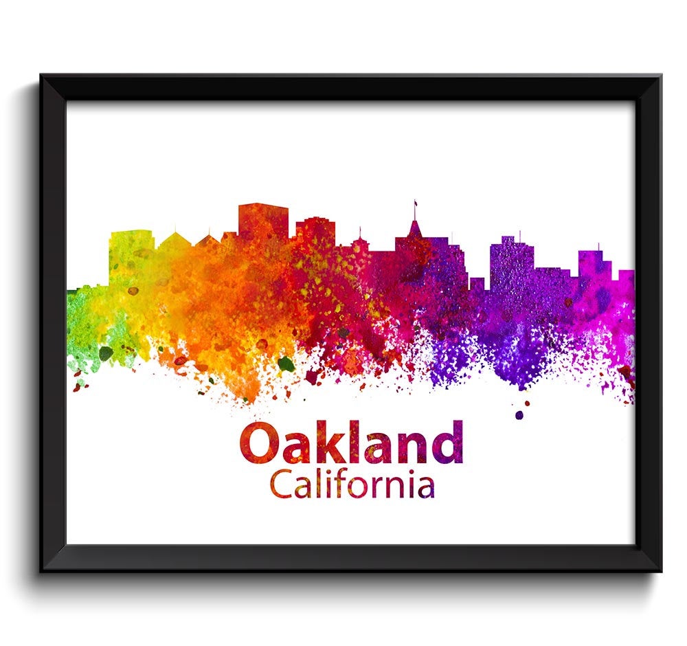 Oakland Skyline Colorful California City Watercolor Cityscape Poster Print Landscape Art Painting Re