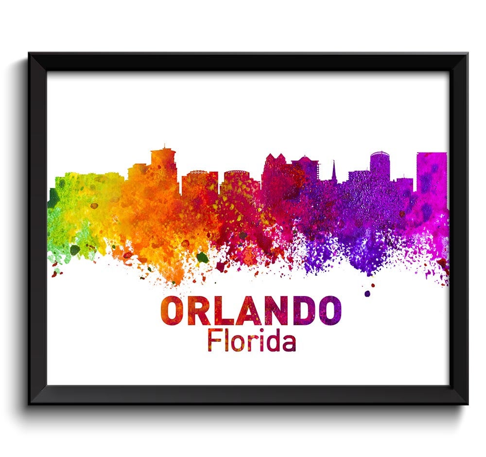 Orlando Skyline Florida City Colorful Watercolor Cityscape Poster Print Landscape Art Painting Red P