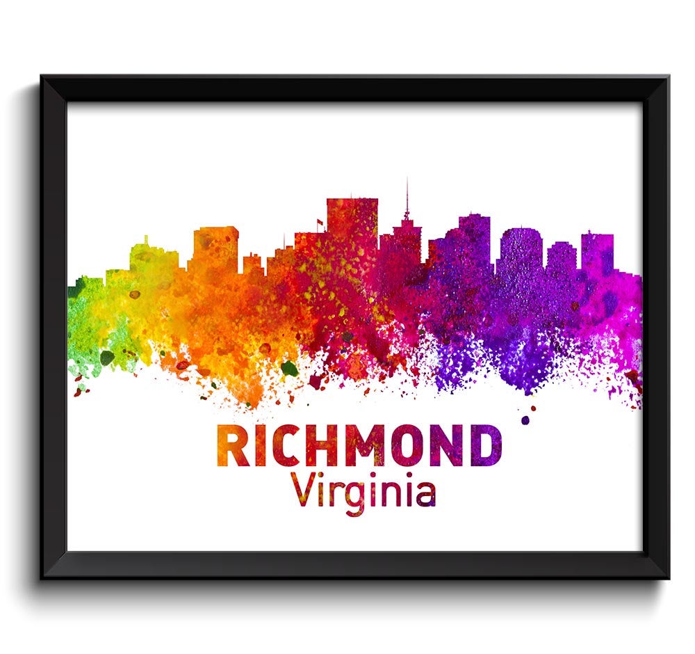 Richmond Skyline Virginia City Colorful Watercolor Cityscape Poster Print Landscape Art Painting Red