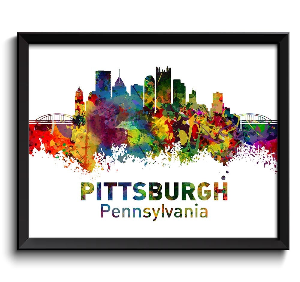 Pittsburgh Skyline Pennsylvania Colorful Watercolor Cityscape Poster Print Landscape Art Painting Re