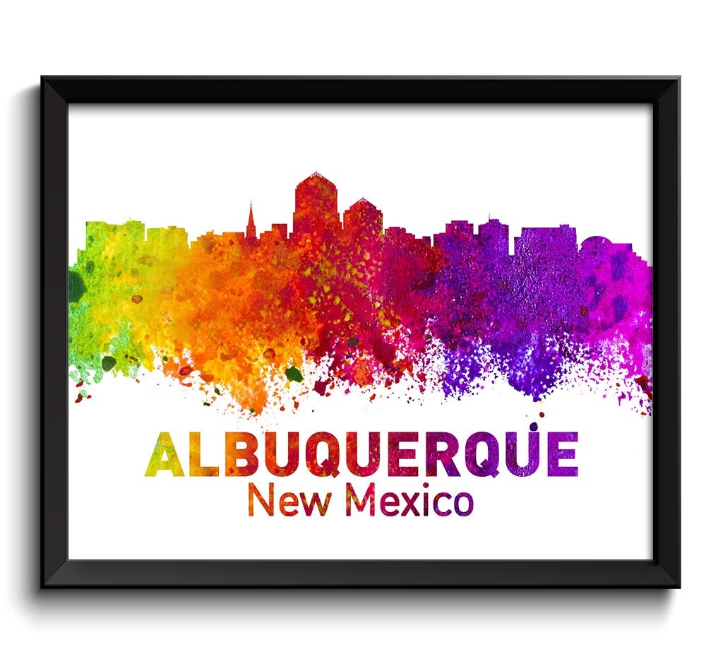 Albuquerque Skyline New Mexico City Watercolor Cityscape Poster Print Landscape Art Painting Red Pur