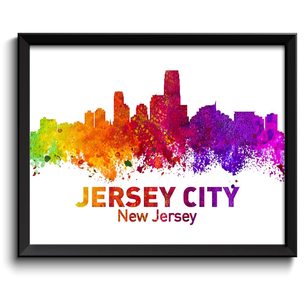 Jersey City Skyline New Jersey Colorful Watercolor Cityscape Poster Print Landscape Art Painting Red