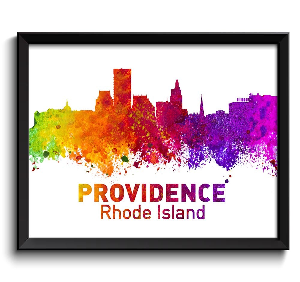 Providence Skyline Rhode Island Colorful Watercolor Cityscape Poster Print Landscape Art Painting Re