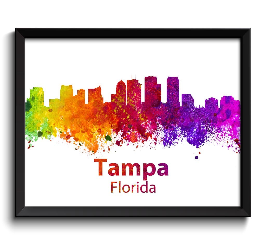 Tampa Skyline Florida City Colorful Watercolor Cityscape Poster Print Landscape Art Painting Red Pur