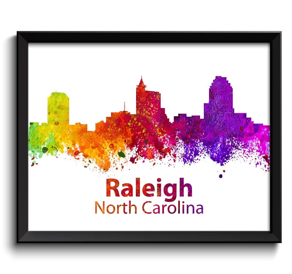 Raleigh Skyline North Carolina City Colorful Watercolor Cityscape Poster Print Landscape Art Paintin