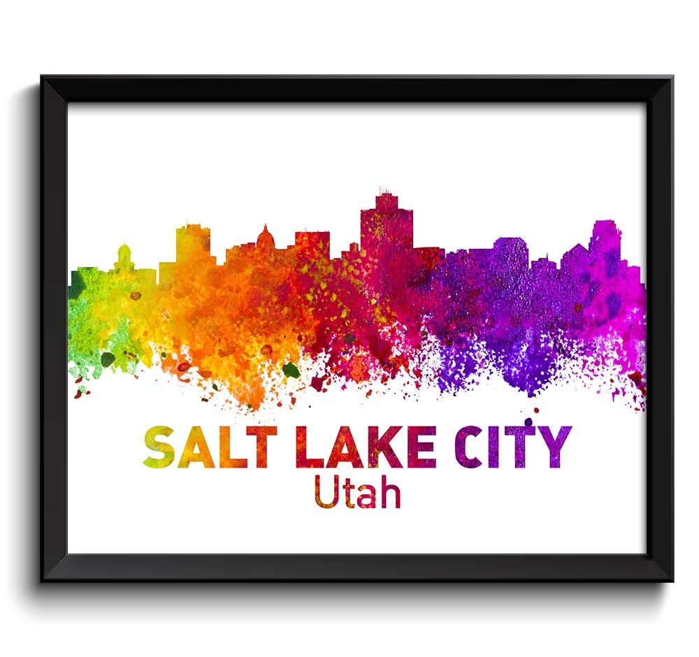 Salt Lake City Skyline Utah City Colorful Watercolor Cityscape Poster Print Landscape Art Painting R