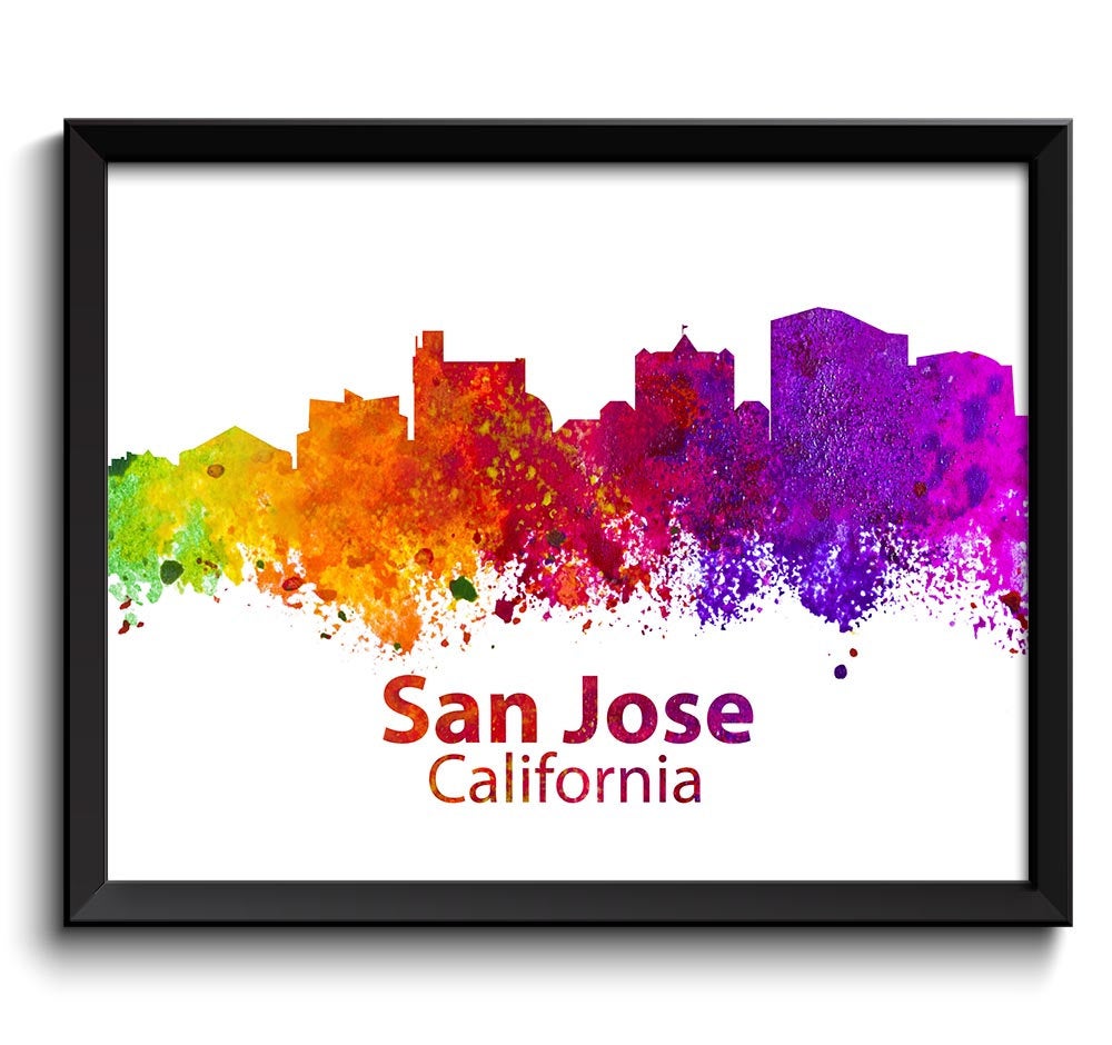 San Jose Skyline Colorful California City Watercolor Cityscape Poster Print Landscape Art Painting R