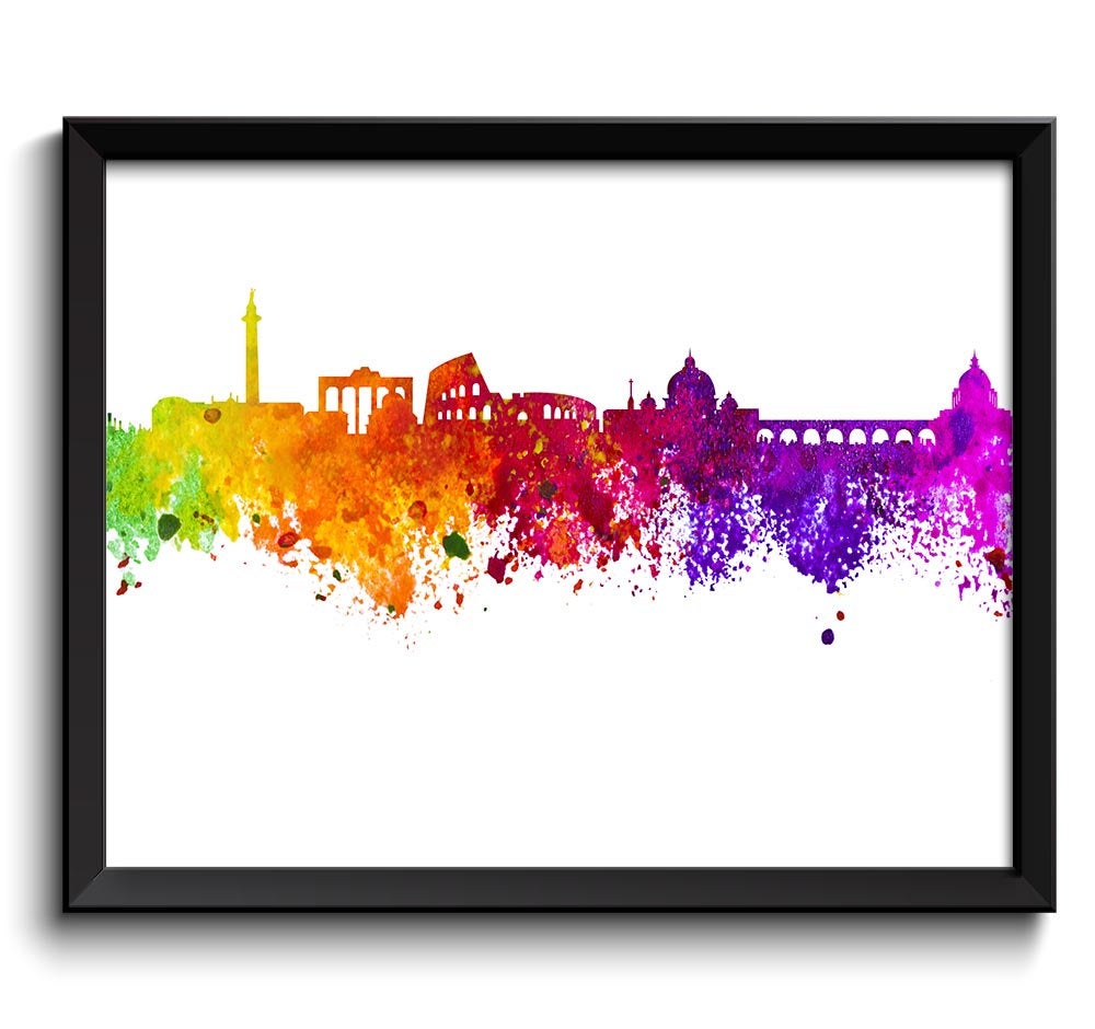 Rome Skyline Colorful Italy Europe City Watercolor Cityscape Poster Print Landscape Art Painting Red