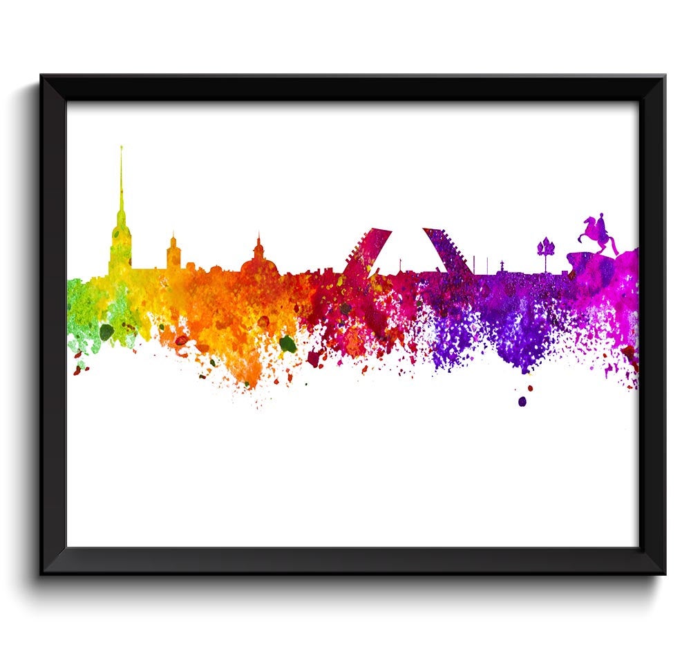 Saint Petersburg Skyline Colorful City Watercolor Russia Cityscape Poster Print Landscape Art Painti