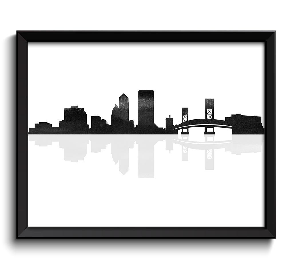 Jacksonville Skyline Jacksonville Florida Cityscape Jacksonville Wall Art Print Poster Black White G