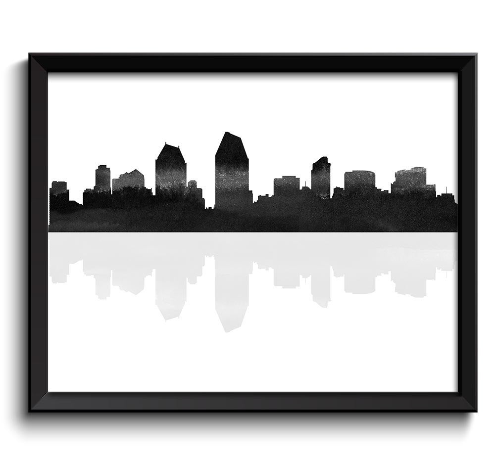 San Diego Skyline San Diego California San Diego Wall Art Print San Diego Poster Black White Grey Wa