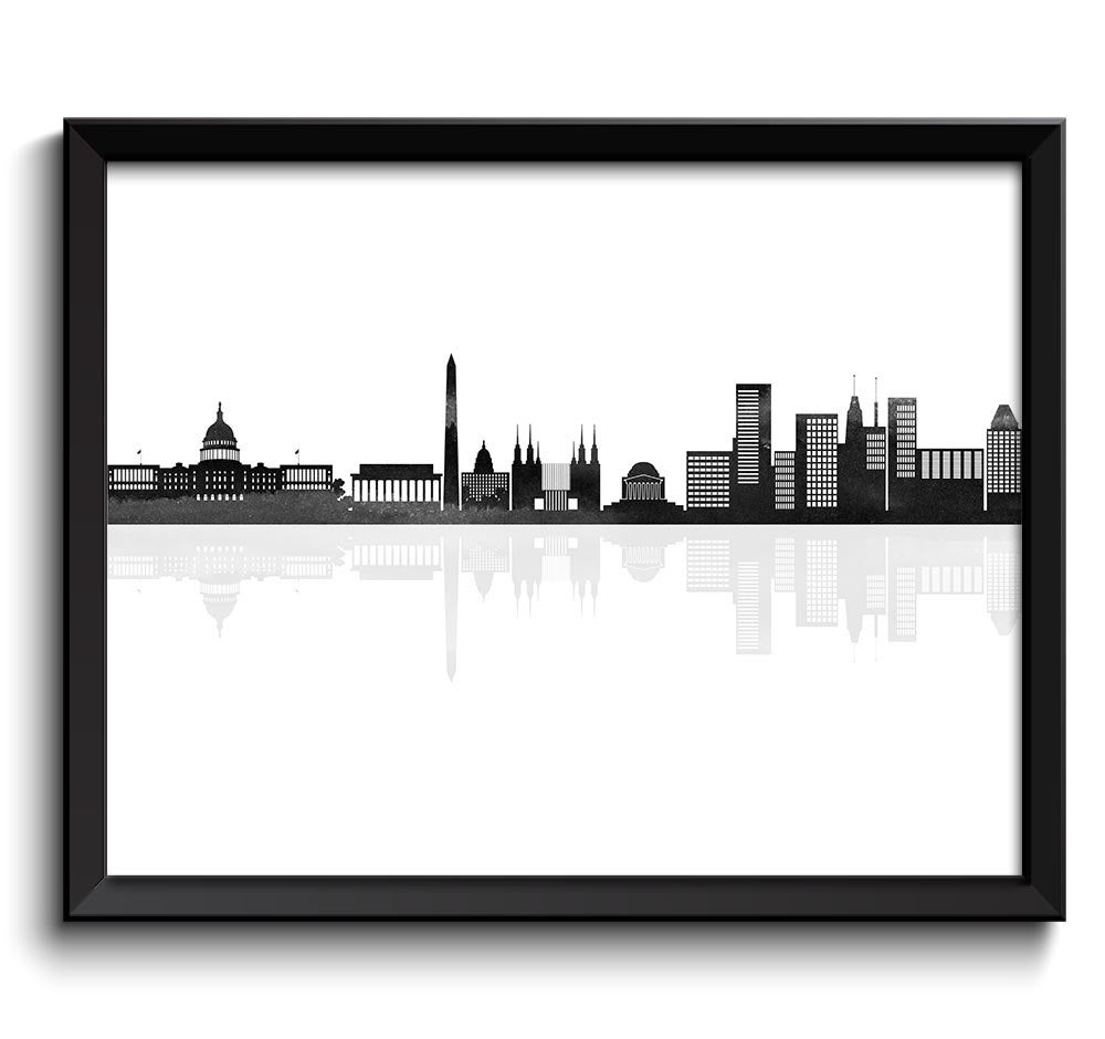 Washington Skyline Black White Grey Washington DC District of Columbia Wall Art Print Washington Pos