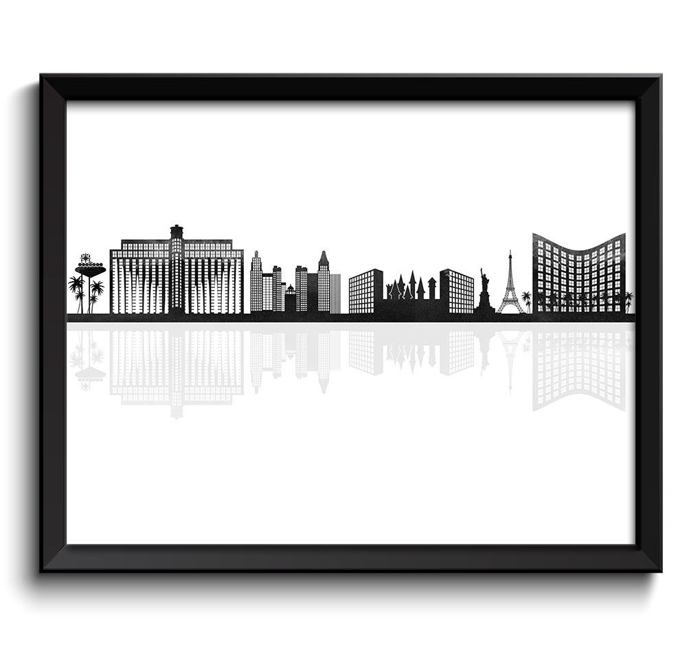 Las Vegas Skyline Las Vegas Nevada Las Vegas Wall Art Print Las Vegas Poster Black White Grey Waterc