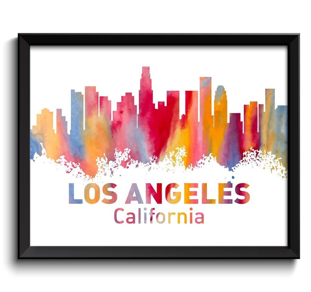 Los Angeles Skyline Los Angeles California Wall Art Print Los Angeles Poster Pink Blue Orange Red Pi