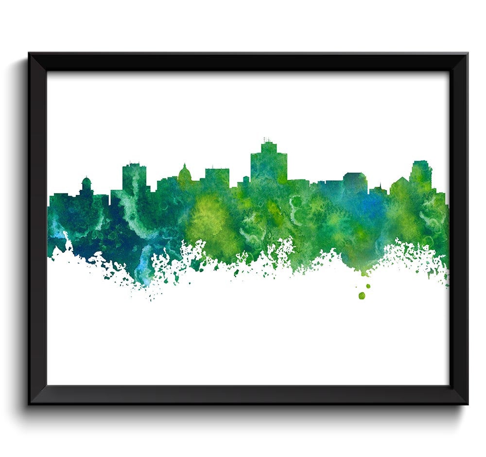 San Diego Skyline Turquoise Blue Green Watercolor Painting San Diego California San Diego Wall Art P