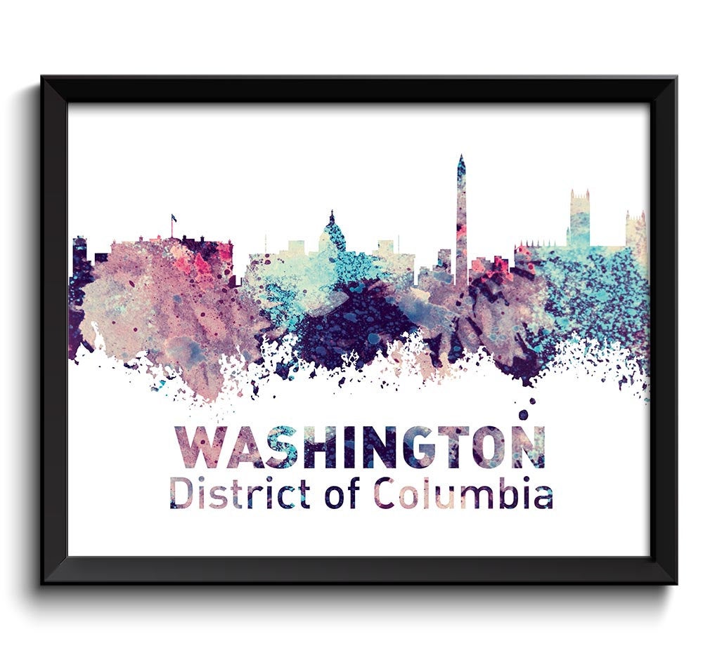 Washington DC Skyline District of Columbia Washington Wall Art Print Poster Pink Turquoise Blue Purp