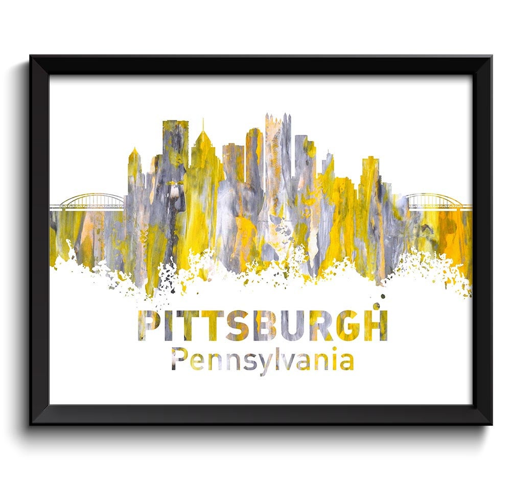 Pittsburgh Skyline Pink Yellow Grey Painting Pittsburgh Pennsylvania Wall Art Print Pittsburgh Poste