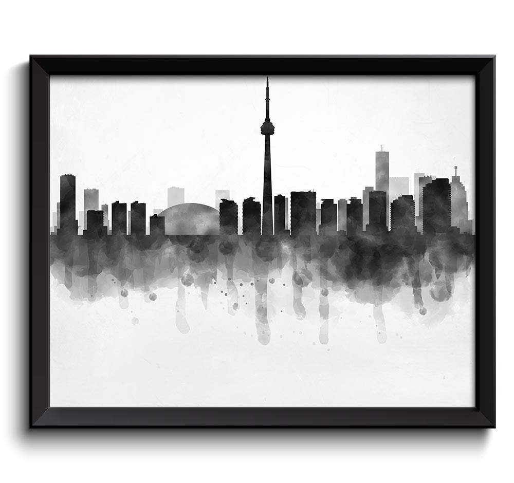 Toronto Skyline Ontario Canada Cityscape Art Print Poster Black White Grey Watercolor Painting