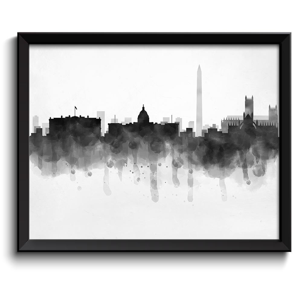  Washington Skyline DC District of Columbia usa United States Cityscape Art Print Poster Black White