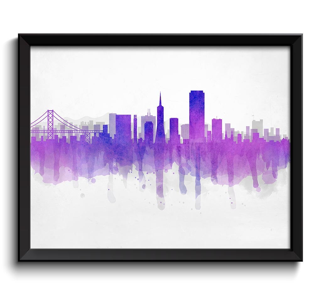 San Francisco Blue Purple Grey Skyline California USA United States Cityscape Art Print Poster Water