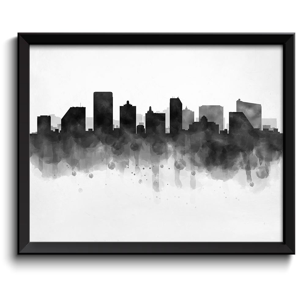 Atlantic City Skyline New Jersey USA United States Cityscape Art Print Poster Black White Grey Water