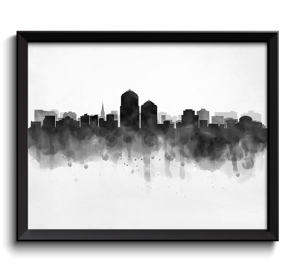 Albuquerque Skyline New Mexico USA United States Cityscape Art Print Poster Black White Grey Waterco